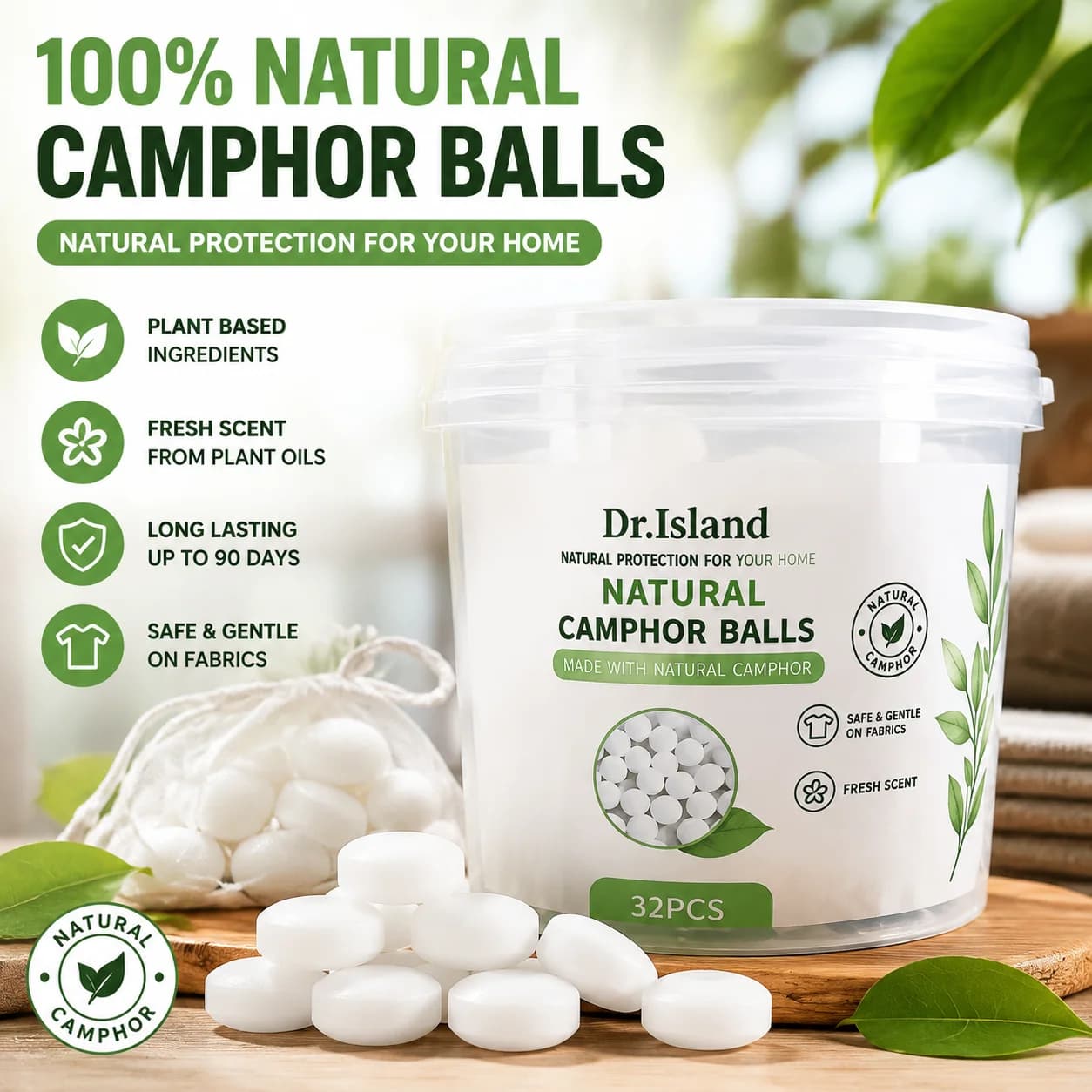 Natural Camphor Balls for Puja Aromatherapy,Alcanfor en Bloques,Odor Eliminator, Kapoor for Pooja,Home Fragrance 70grams(32pcs)