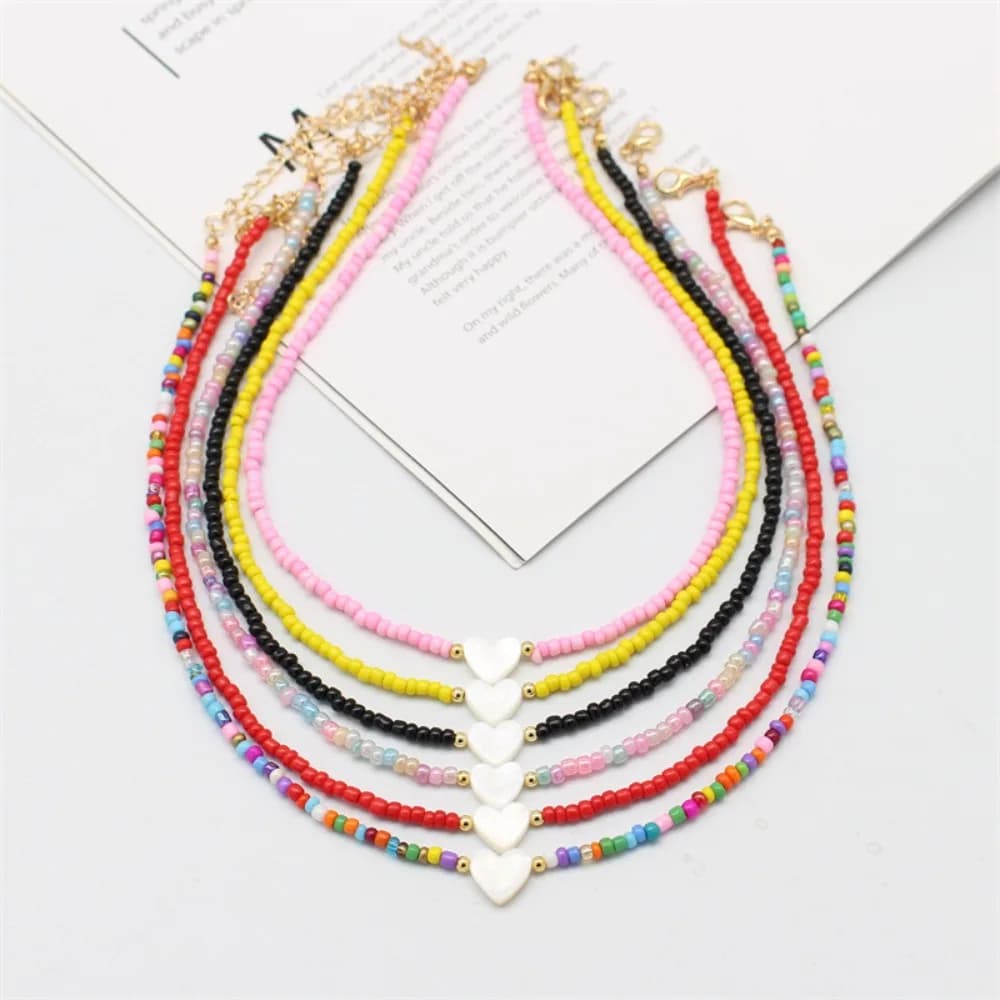 Sweet Shell Love Choker Colorful Fashion Glass Beads Collar Trendy Simple Short for Girl