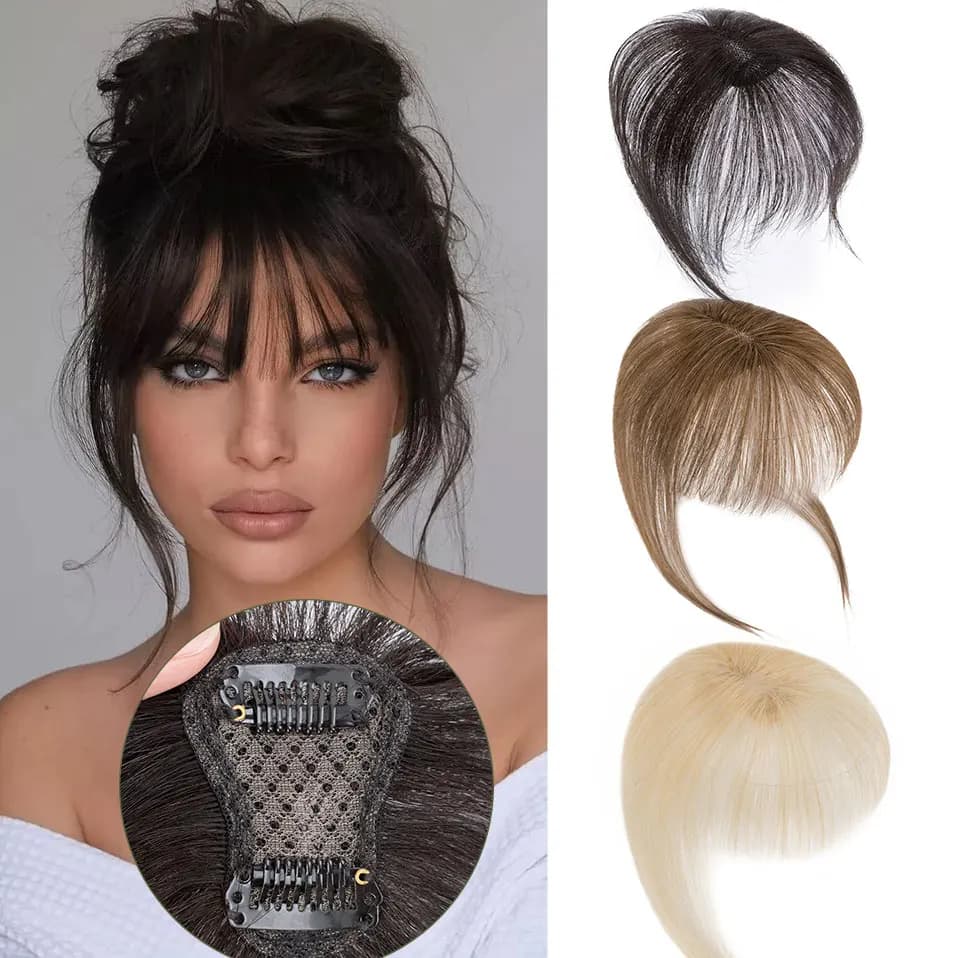 S-noilite 2.4 "x 3.15" Frangia Air Bang 100% Capelli Umani Topper Linea Sottile Naturale per Le Donne Clip In Posticci 10g Frangia Leggera 10"