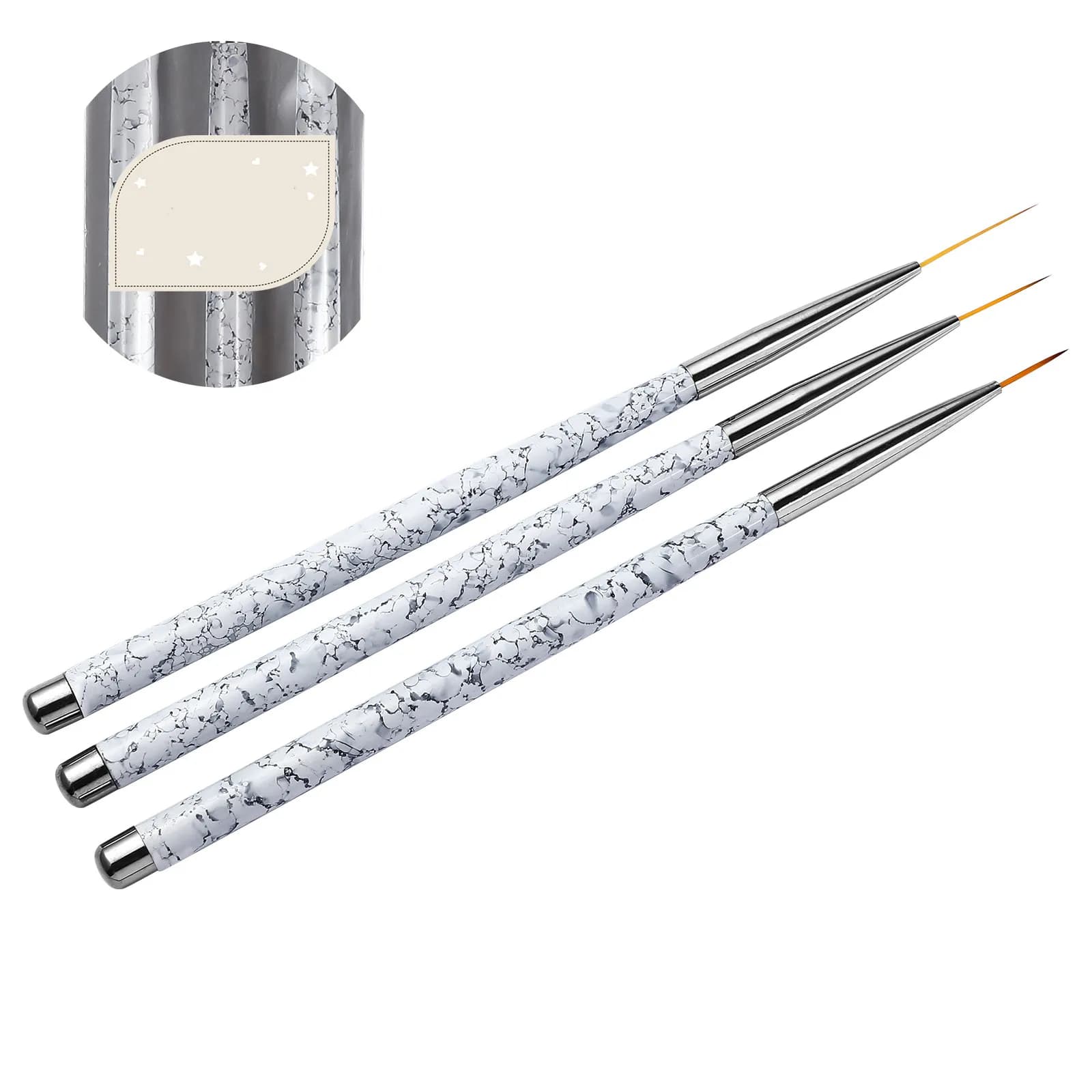 Set di 3 Penne per Nail Art con Motivo Marmorizzato, Manico Confortevole, Pennelli per Decorazione Unghie Fai-da-Te, Strumento per Manicure di Lunga Durata per Casa e Salone