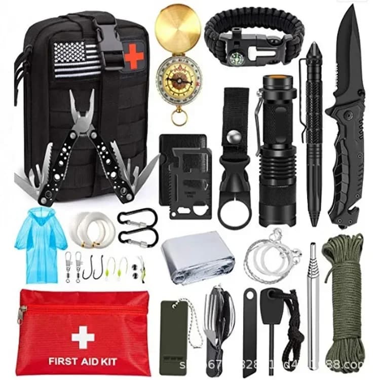 Forniture per avventure all'aria aperta OEM Kit di pronto soccorso da campeggio di emergenza multifunzionale con set di strumenti di sopravvivenza nella natura selvaggia