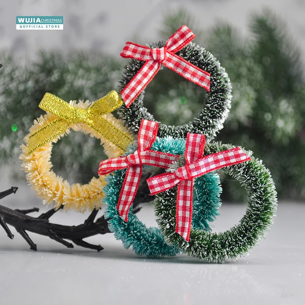 12pcs Christmas Mini Wreath for Front Door Handmade Simulation Garland Hanging Xmas Tree DIY Doll House Ornaments Party Supplies
