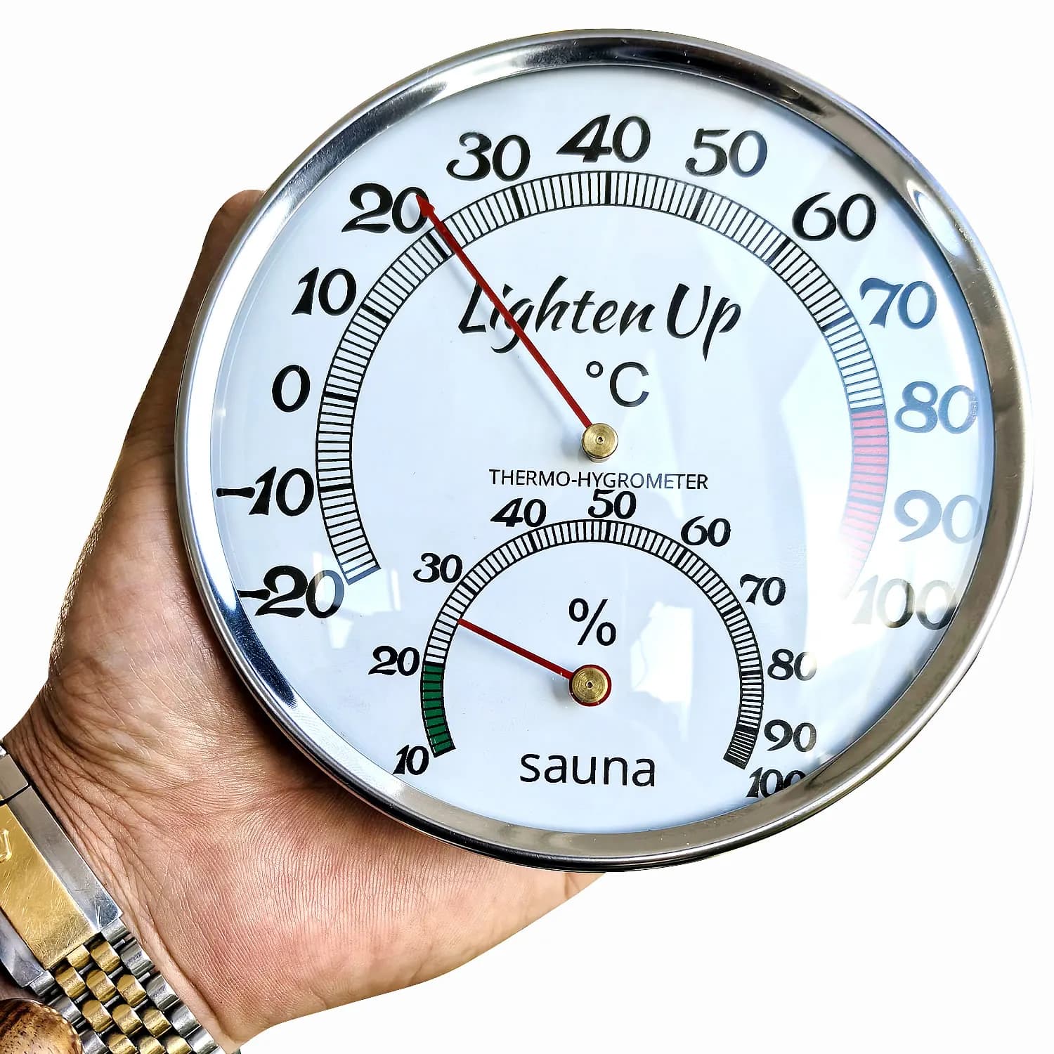 Temperatura e termometro per sauna con scala metallica, nessuna batteria richiesta, stazione meteorologica meccanica per la misurazione della temperatura per la casa