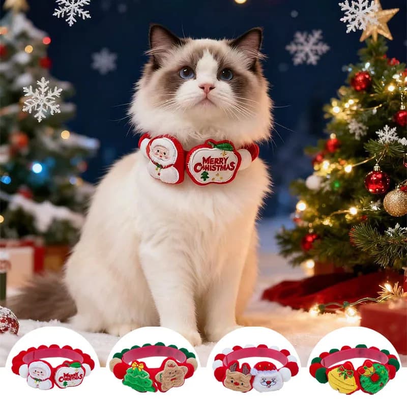 2025 Collare a sfera per animali domestici - Cappello in peluche per albero di Natale con campana, collana colorata per cani e gatti, accessorio festivo per le vacanze