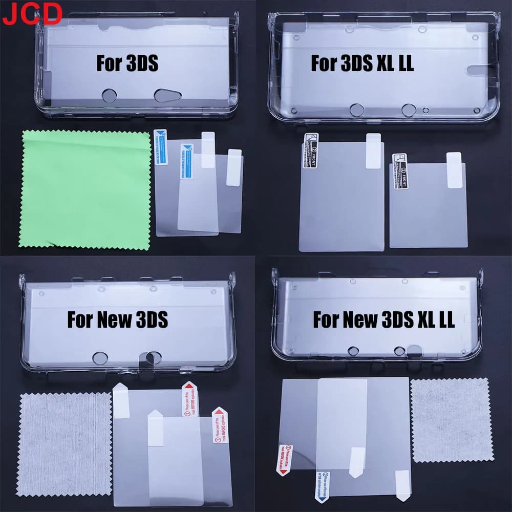 JCD Custodia in plastica trasparente con guscio di cristallo per 3DS 3DS XL LL Nuovo 3DS Nuova console di gioco 3DS XL/LL con pellicola protettiva per schermo