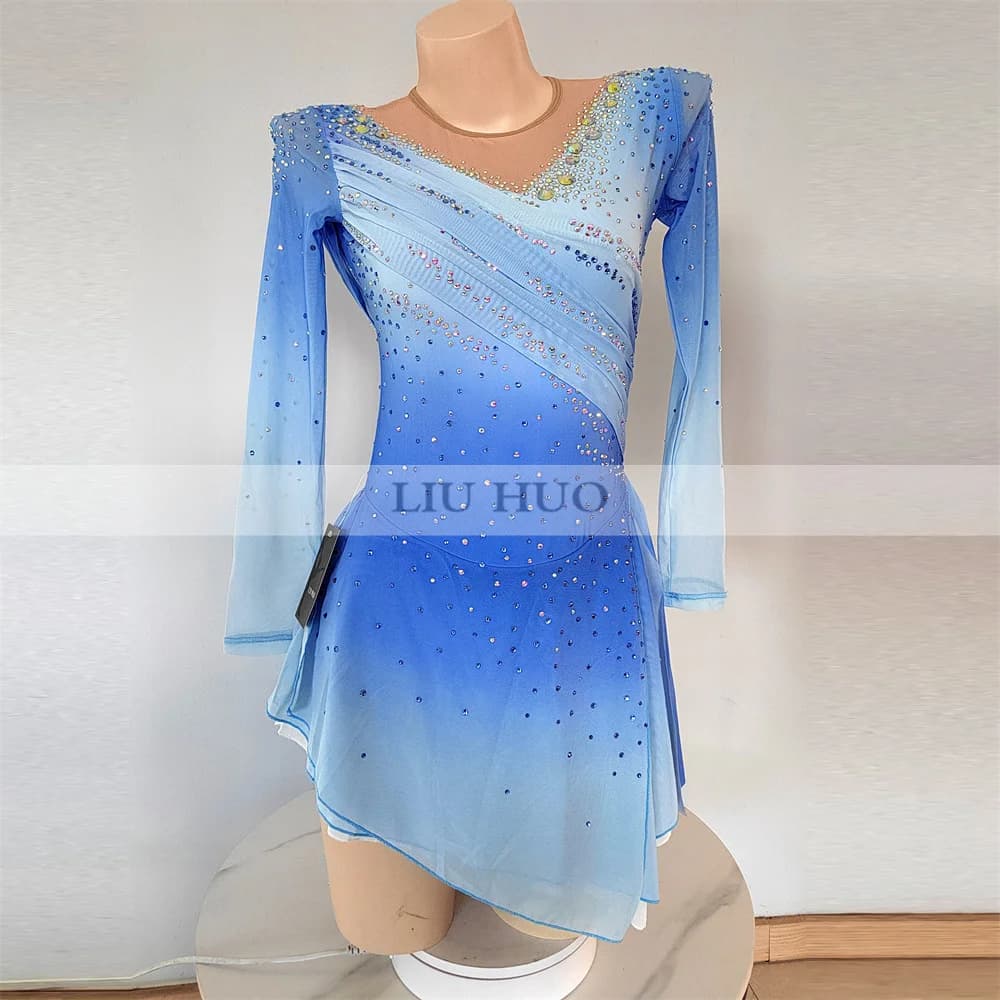 LIUHUO New Ice Dance Figure Skating Dress Women Aldult Teen Girl Customize Costume Performance Competition Roller Blue Dance Kid