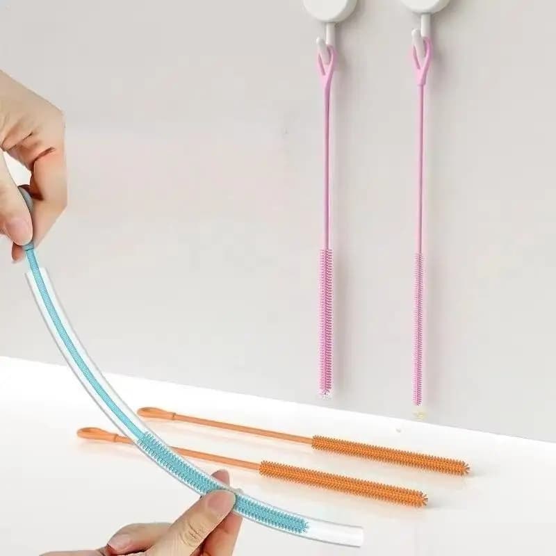 2 silicone brushes for straws, foldable, soft, for cleaning tubes, extra long, reusable, for pacifiers and bottles