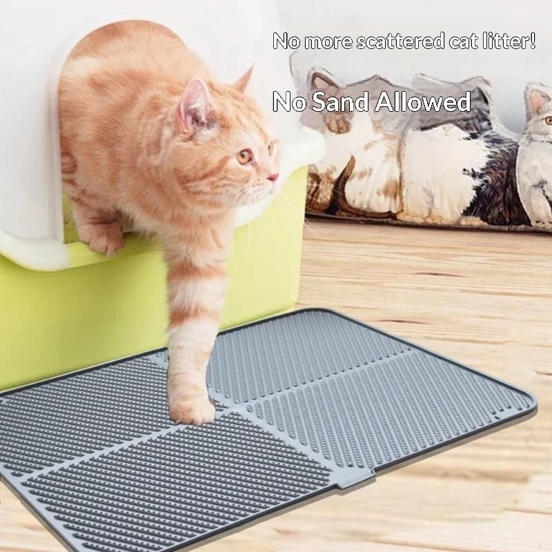Tappetino in silicone per lettiera per gatti, antiscivolo, grande, pieghevole, per contenere il lettiera e prevenire il trascinamento della sabbia.