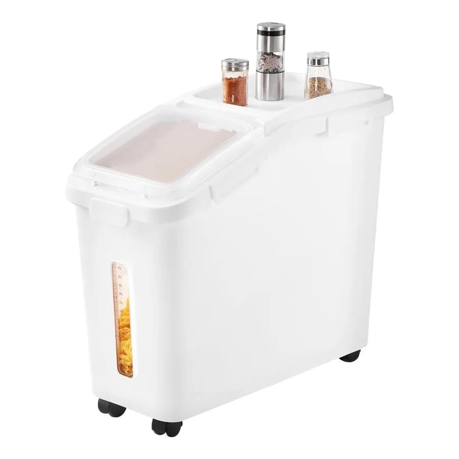 Contenitore Grande da 50L (11,4 Galloni) per Conservazione Riso, Ingredienti da Cucina, Cereali, Farina, Dispenser per Alimenti per Animali Domestici con Ruote e Paletta