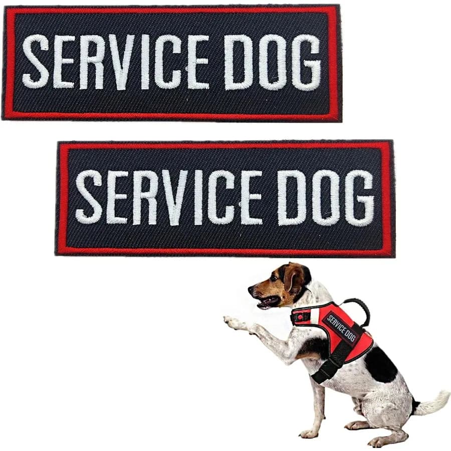 Confezione da 2 cerotti per cani da servizio per etichette per imbracatura con cerotti a gancio e anello Bordo rosso per gilet e imbracature per cani in addestramento S