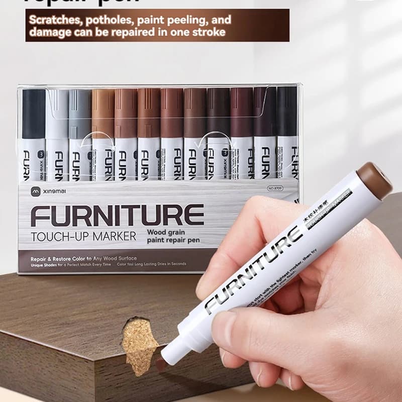 12 colori Kit di ritocco per mobili Pennarelli Amp Bastoncini di riempimento Legno Composito Grano Vernice Penna di riparazione Graffi Ripristino Scratch Patch