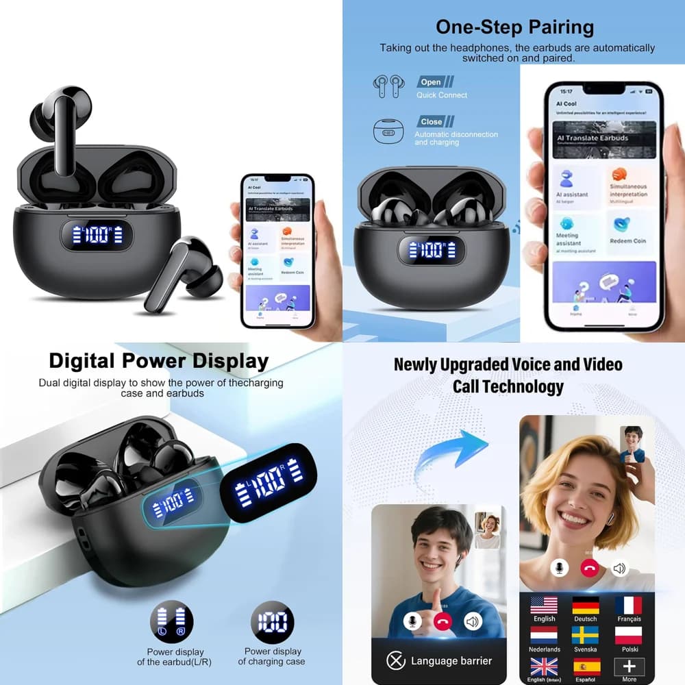 Cuffie AI per Traduzione in Tempo Reale, Auricolari Wireless con Display LED per iPhone e Android, 144 Auricolari Online