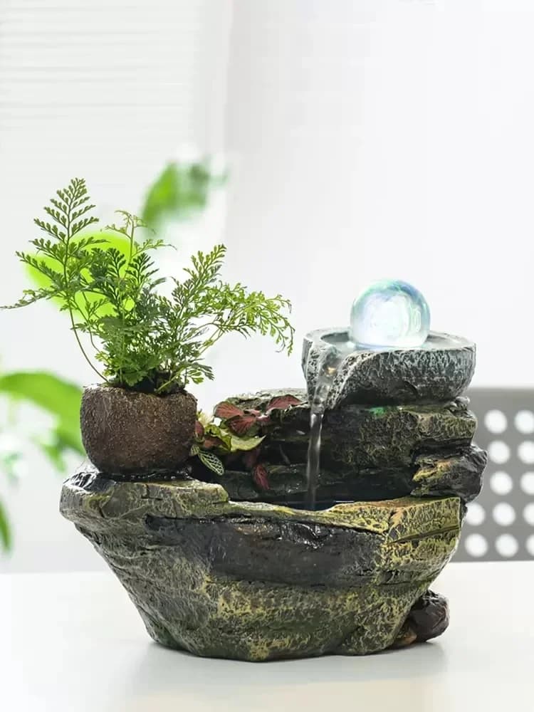 Rocaille Creativo Fontana di Acqua Del Desktop Ornamenti Cinese Fengshui Ornamenti Da Giardino Coperta Aria Umidificatore Home Office Decor