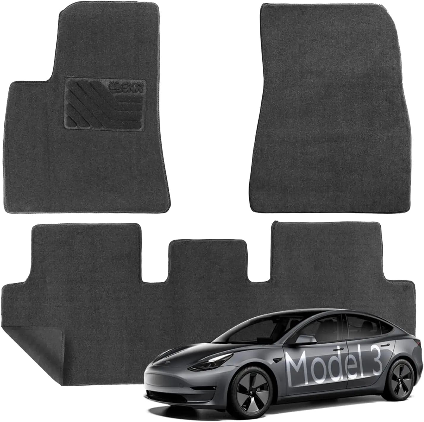 EKR Custom Fit Carpet Mats for Tesla Model 3 2017-2025 0.3 Inch Thickness Rugs Premium All Weather Anti-Slip Waterproof Mats
