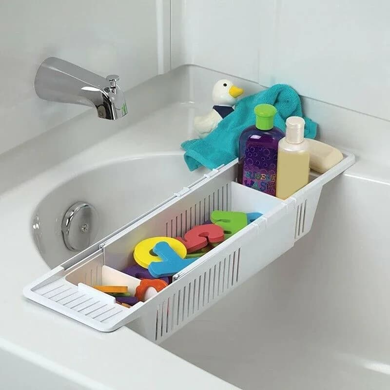 Bathtub Caddy Tray Retractable Basket Multifunction Bathroom Storage Bracket Exhaust shelf Rack Bathroom Toys Organizer For Bathroom