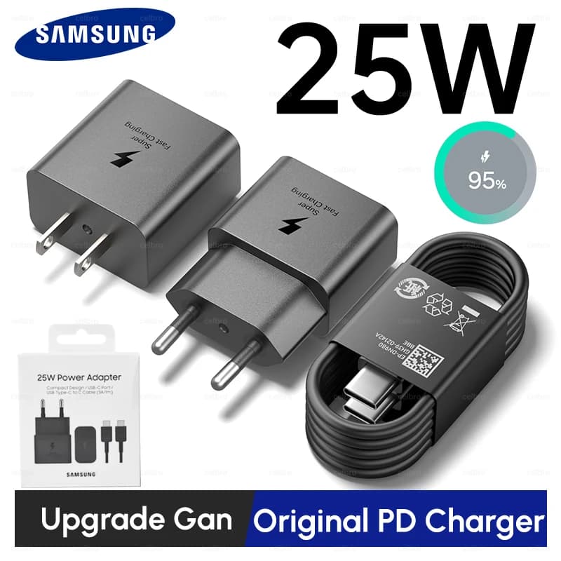 Caricabatterie Samsung GaN Type C 25W 15W PD Adattatore 5A Super Ricarica Rapida per Galaxy S26 S25 Ultra S24 S23 A56 A55 A36 e iPhone 16 15 14 13