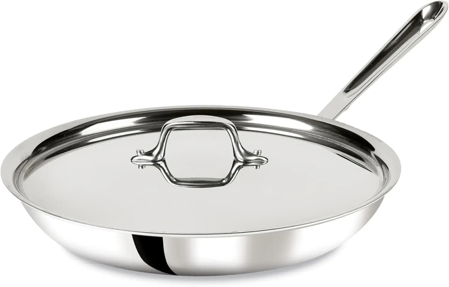 Padella in Acciaio Inox da 12 Pollici con Coperchio, 3 Strati, Adatta per Induzione e Forno, Pentola Professionale Argento