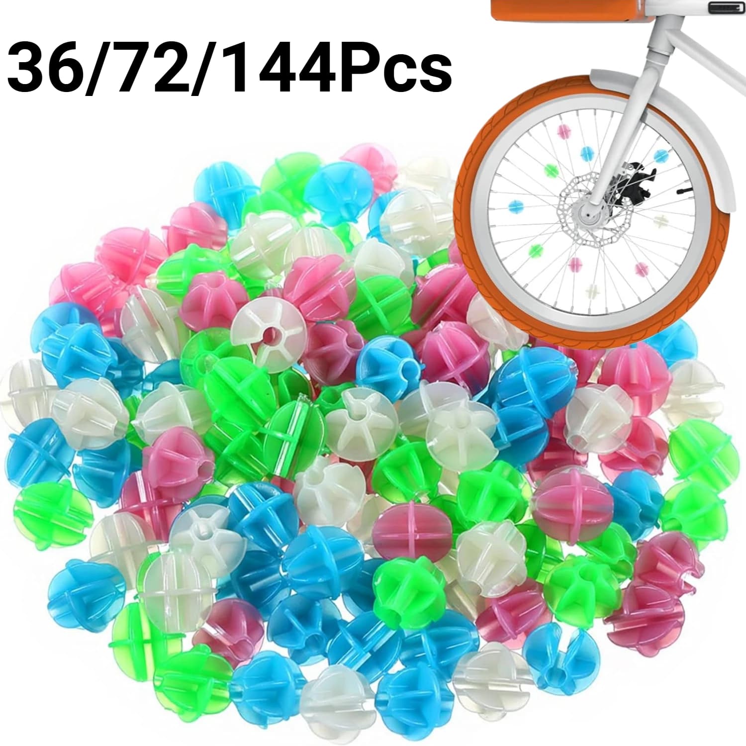 36/72/144 Pezzi Perline per Raggi Bici, Perline Rotonde in Plastica Colorate Facili da Applicare per Decorazioni Ruote Bicicletta