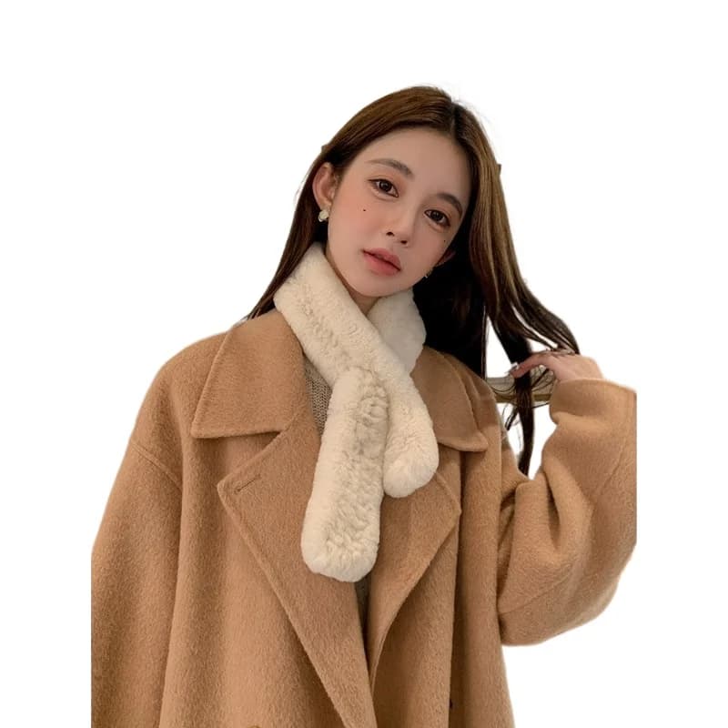 Sciarpa in pelo di coniglio Rex, tipo fiocco, tessuta su entrambi i lati, elegante, da donna, per autunno e inverno, sciarpa in pelliccia, collo in pelliccia