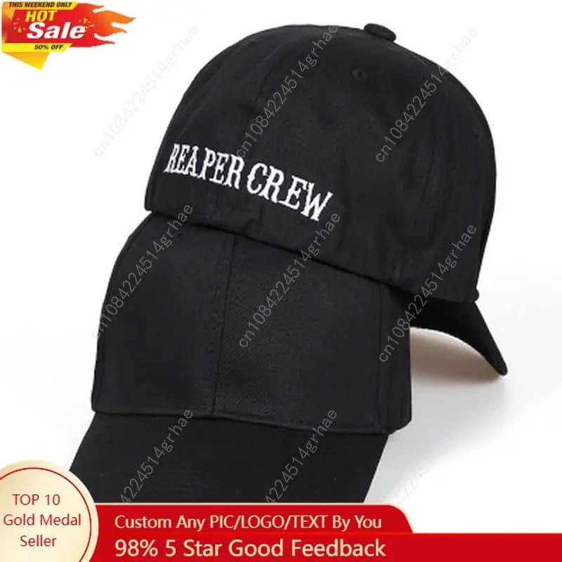 Cappelli neri di marca Sons Of Anarchy For Reaper Crew Berretto da baseball aderente Donna Uomo Lettere Cappello ricamato Cappello Hip Hop per uomo