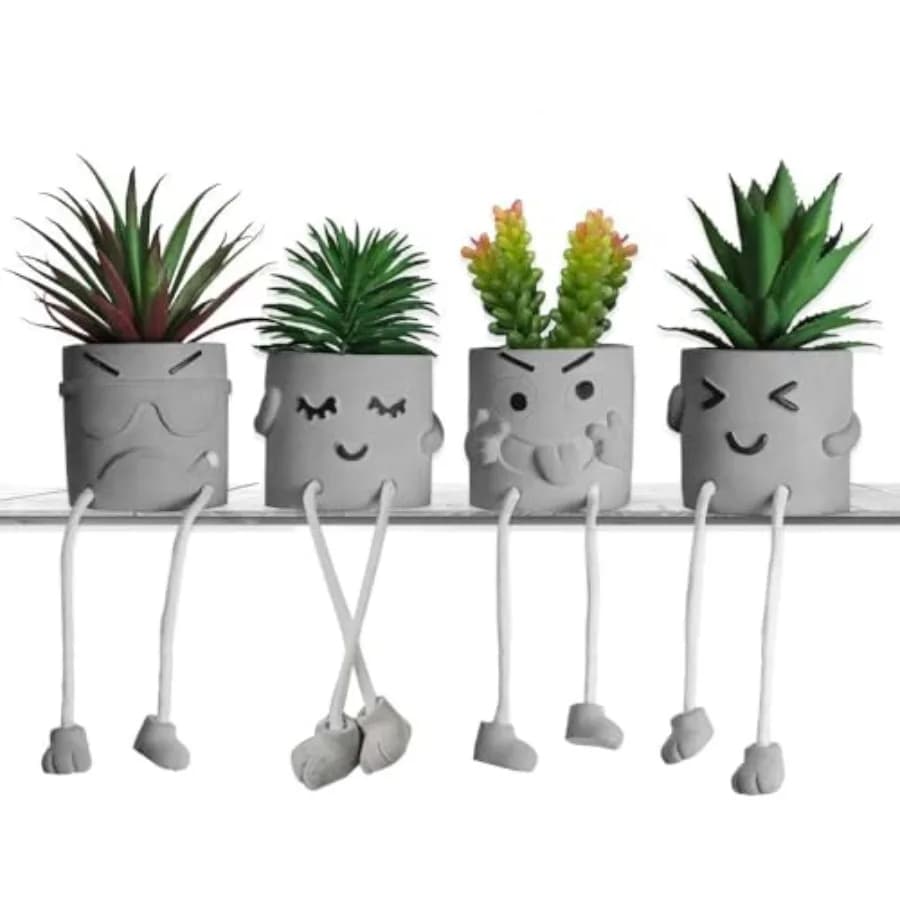 Artificial Vase Succulent Plant Set, Office Decorations, Fin Plants for Desk, Sun Decorations, Gift Idea