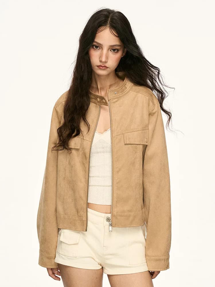 Aaisup American Retro Stand Collar Jacket Women's Spring Autumn New Design Versatile Casual Short Top Trendy