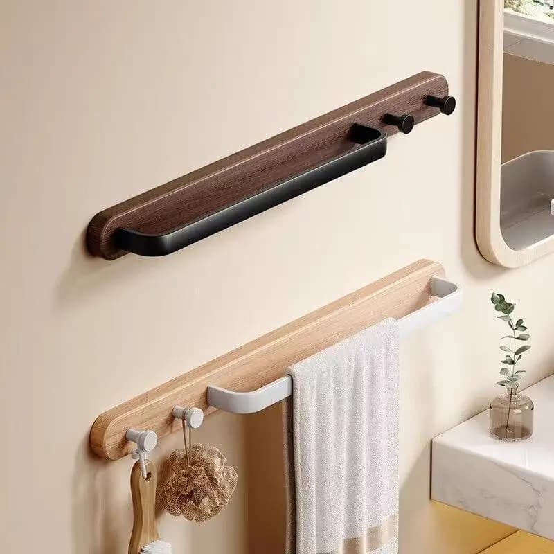 Solid Wood Wall Mounted Bath Towel With Hooks Aluminum Towel Pole Hotel Towel Storage Rack Bathroom decoration rack