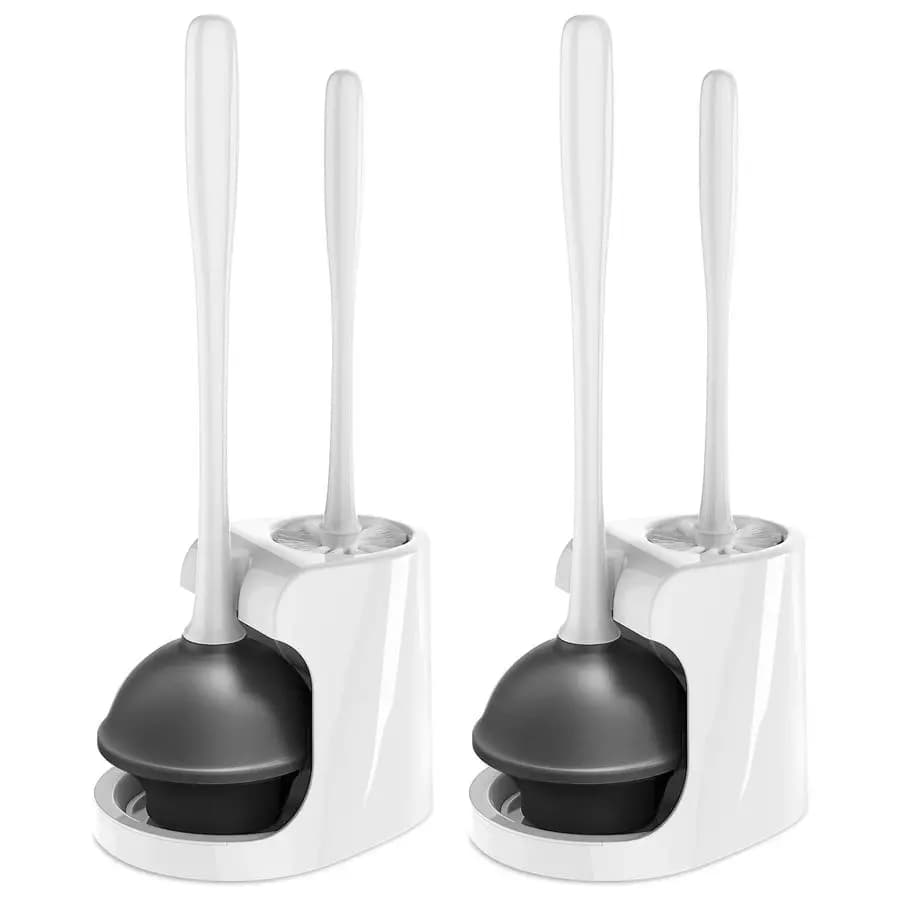 Combinazione stantuffo per WC e spazzola per ciotola per la pulizia del bagno, bianco, 2 set