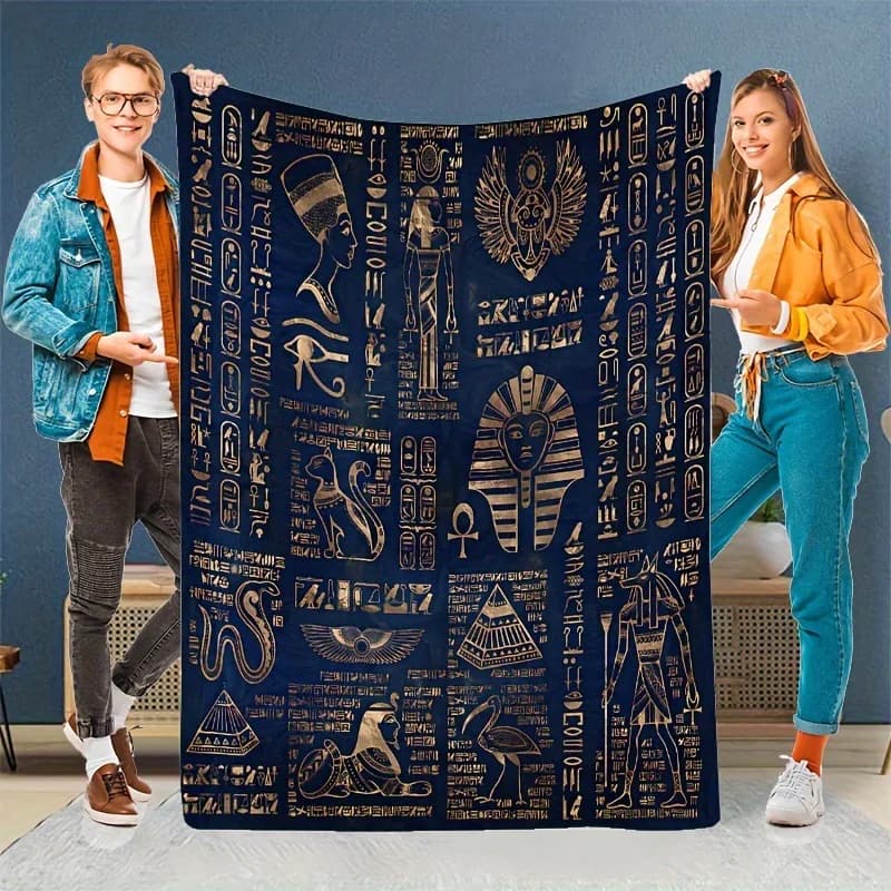 Simboli misteriosi dell'antico Egitto Coperta di copertura in flanella di velluto di poliestere con stampa digitale Coperte morbide in pile per letti