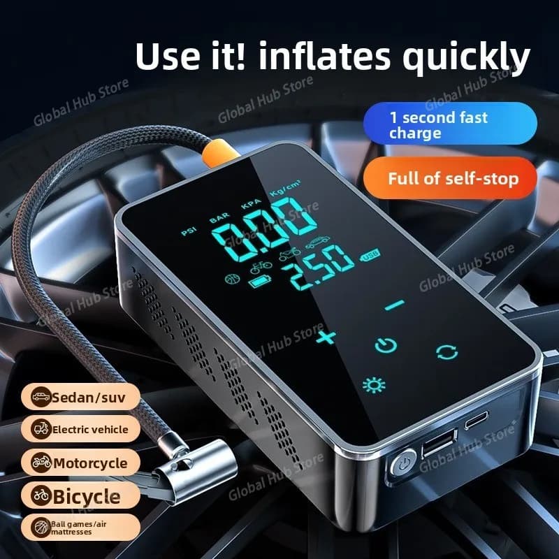Pompa ad aria wireless montata su veicolo, pompa ad aria, gonfiatore per pneumatici per auto, pompa ad aria elettrica universale, auto portatile