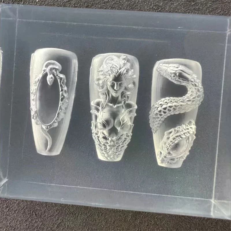 1 pz stampo per unghie in silicone belle donne serpente modello per unghie in rilievo 3D decorazioni per unghie strumento per manicure per nail art