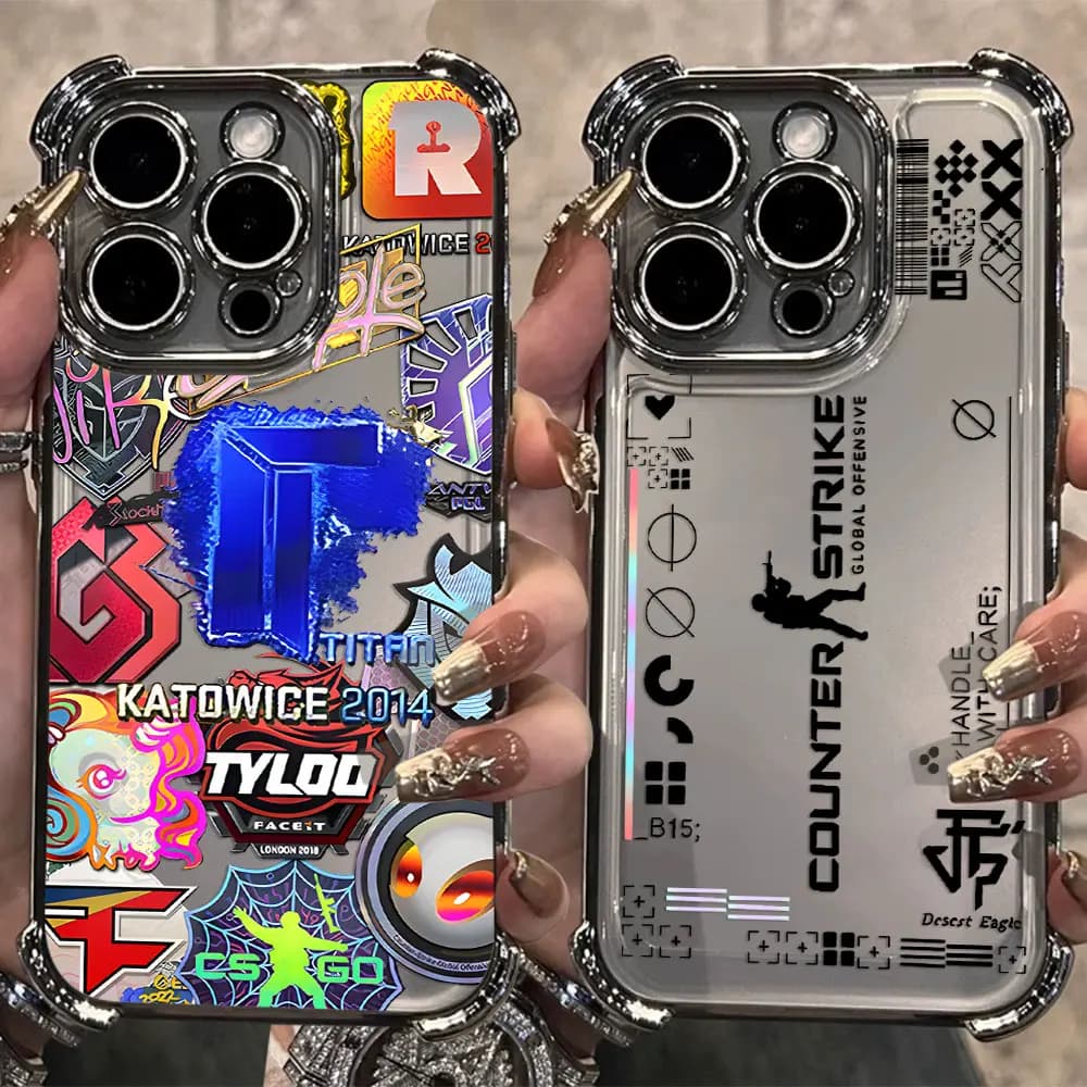 Gioco di moda caldo CS Clear GO Placcatura Cassa del telefono per iPhone 16e 16 15 14 13 12 11 Pro Max X XR 7 8 6 Plus Anti-caduta Airabag Cover