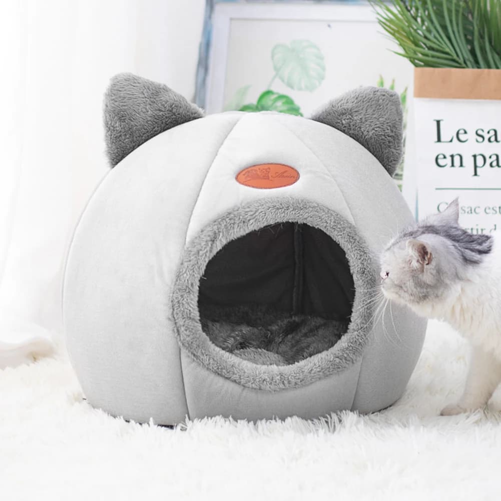 Cuccia Invernale Semi-chiusa per Gatti, Traspirante, Morbida, Carina, Calda, Leggera, in Peluche, Comoda, Rimovibile, Cesto Accogliente per Animali Domestici