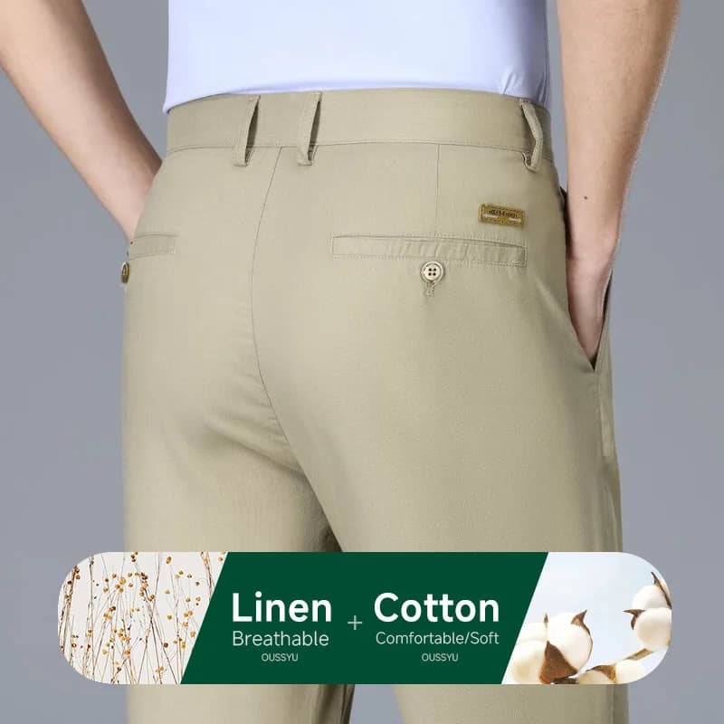 Pantaloni Estivi Sottili e Traspiranti in Cotone e Lino per Uomo, Pantaloni Formali Lisci e Dritti, Taglie Grandi 35 40 42