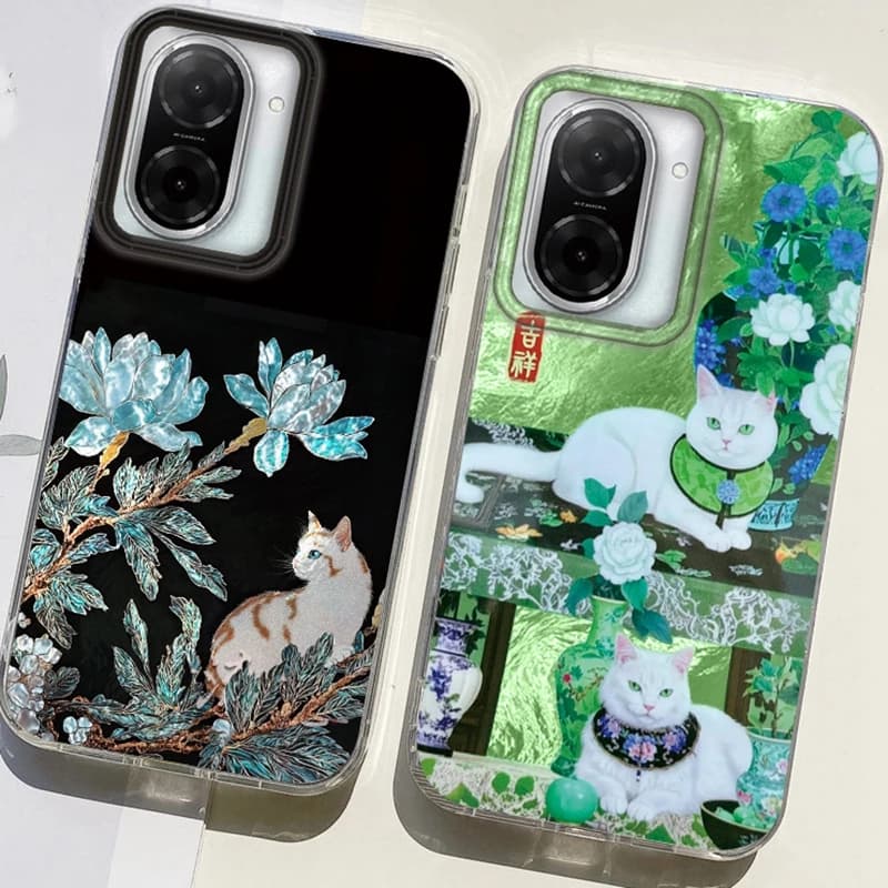 Cover for Xiaomi Redmi Note 14 15 Pro 14C 13C 10 9A 9C 13 12 11 10S 9 8 Plus A4 A3 A2 A1 with Pattern Jar of Flowers and Girls Cat