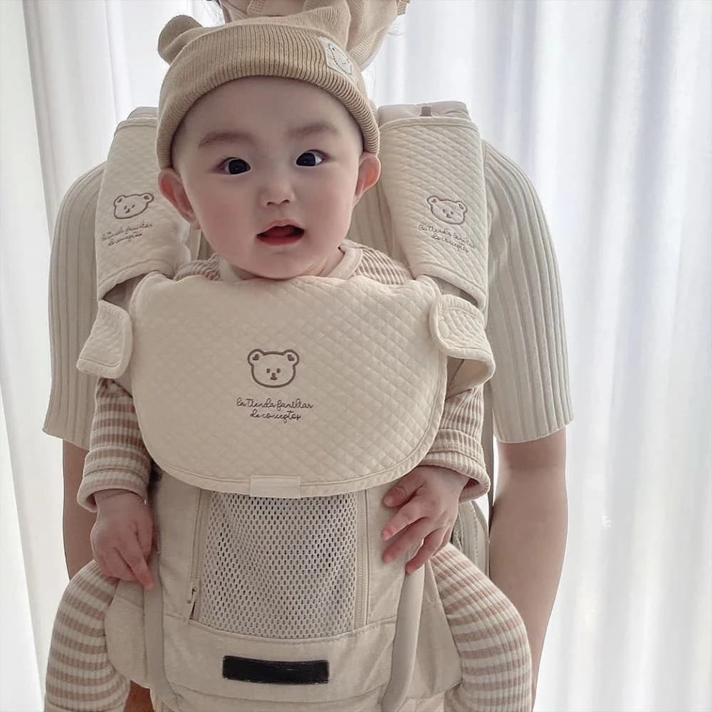 3pcs Newborn Teeth Grinding Chestnut Bib Double Shoulder Waist Belt Accessory Checkered Cotton Baby Carrier Drool Bib