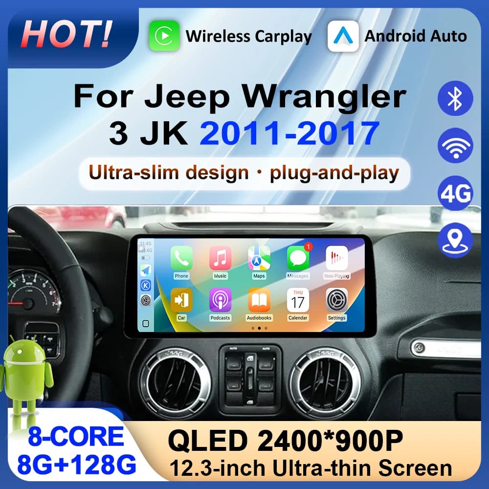 Android 15 Car Radio For Jeep Wrangler 3 JK 2011-2017 Multimedia Player 2 Din Stereo Carplay GPS