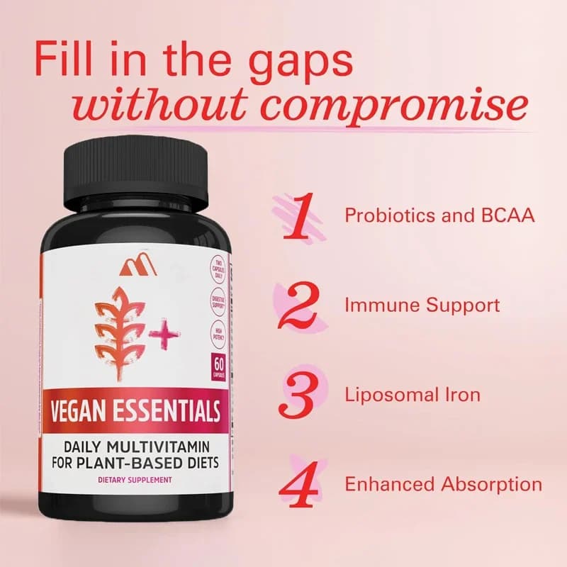 Vegan Essentials Multivitamin Supplement, Energy, Immune System Function, Liposome Iron, 60 Vegetarian Capsules