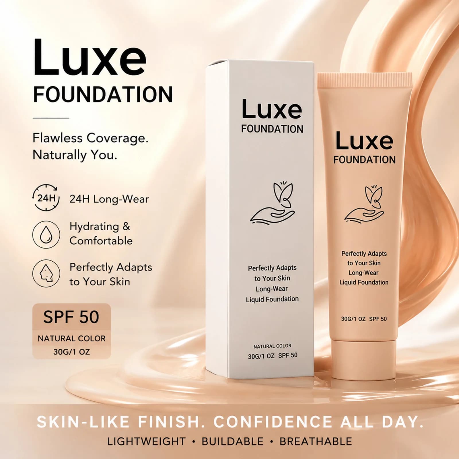 SPF 50+ Color Changing Foundation Long Lasting Natural Glow Lightweight Daily Face Makeup Base Protection For Outdoor