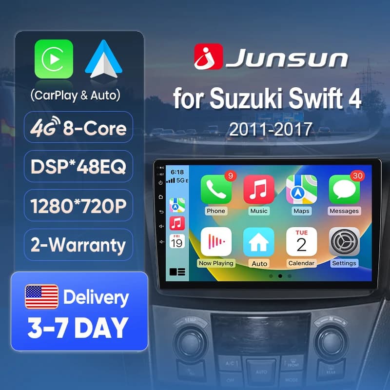 Junsun AI Voce Auto Stereo Radio Wireless CarPlay Per Apple Android Auto Per Suzuki Swift 4 2011-2017 Touch Screen BT GPS FM DSP