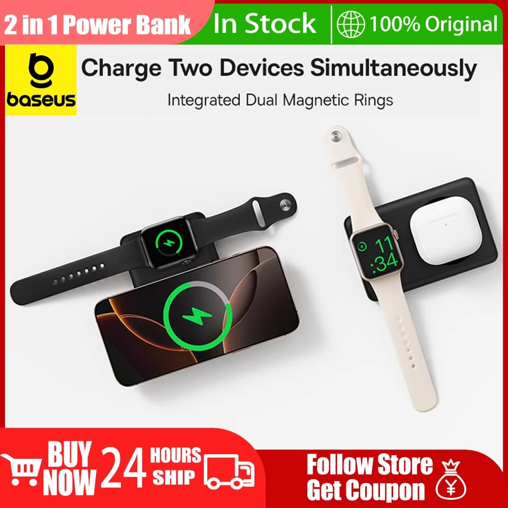 Baseus 10000mAh Power Bank wireless magnetico per Apple Watch Batteria esterna portatile a ricarica rapida per iPhone Samsung Huawei