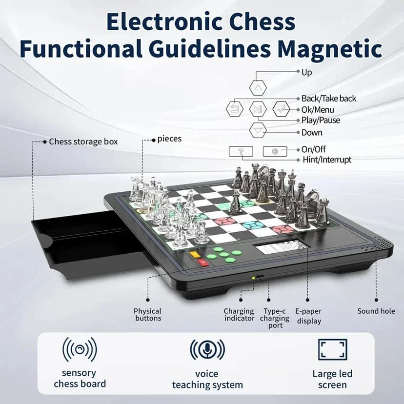 EE1 AI Electronic Chess Board Game Luxury Crystal Chess Pieces Smart Teaching System Electronic Chess Set for Beginners Kids Gif