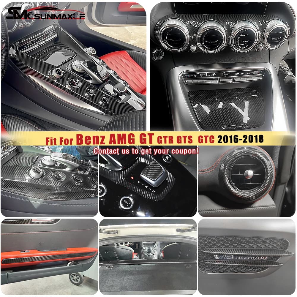 Rivestimento del pannello della Console centrale della copertura della presa d'aria del cruscotto in vera fibra di carbonio per Mercedes Benz AMG GT GTS GTR GTC C190 R190 2015-2018