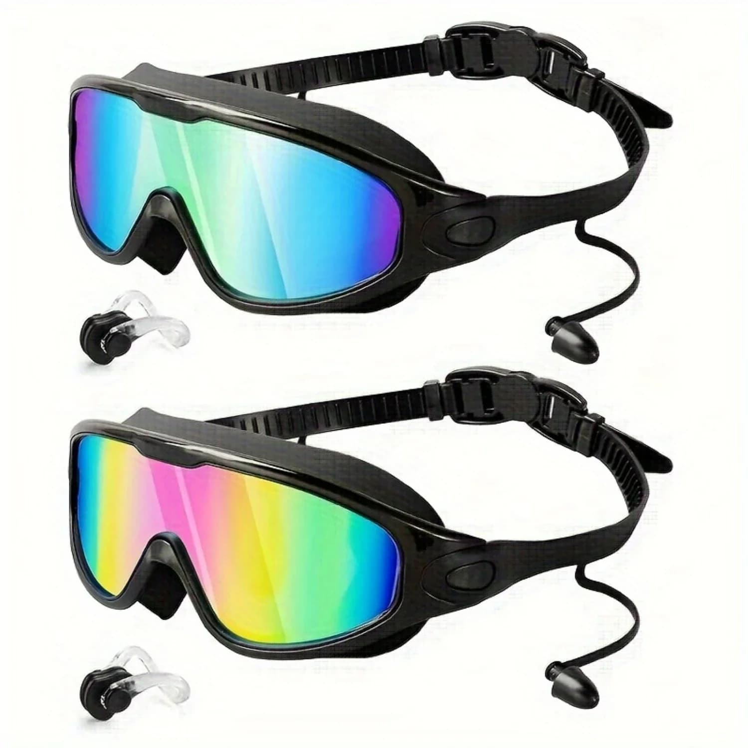 Pack of 2 swimming goggles, anti-fog and UV swimming glasses with wide view for Audlt, swim glasses without loss for woman man. Improved anti-fog