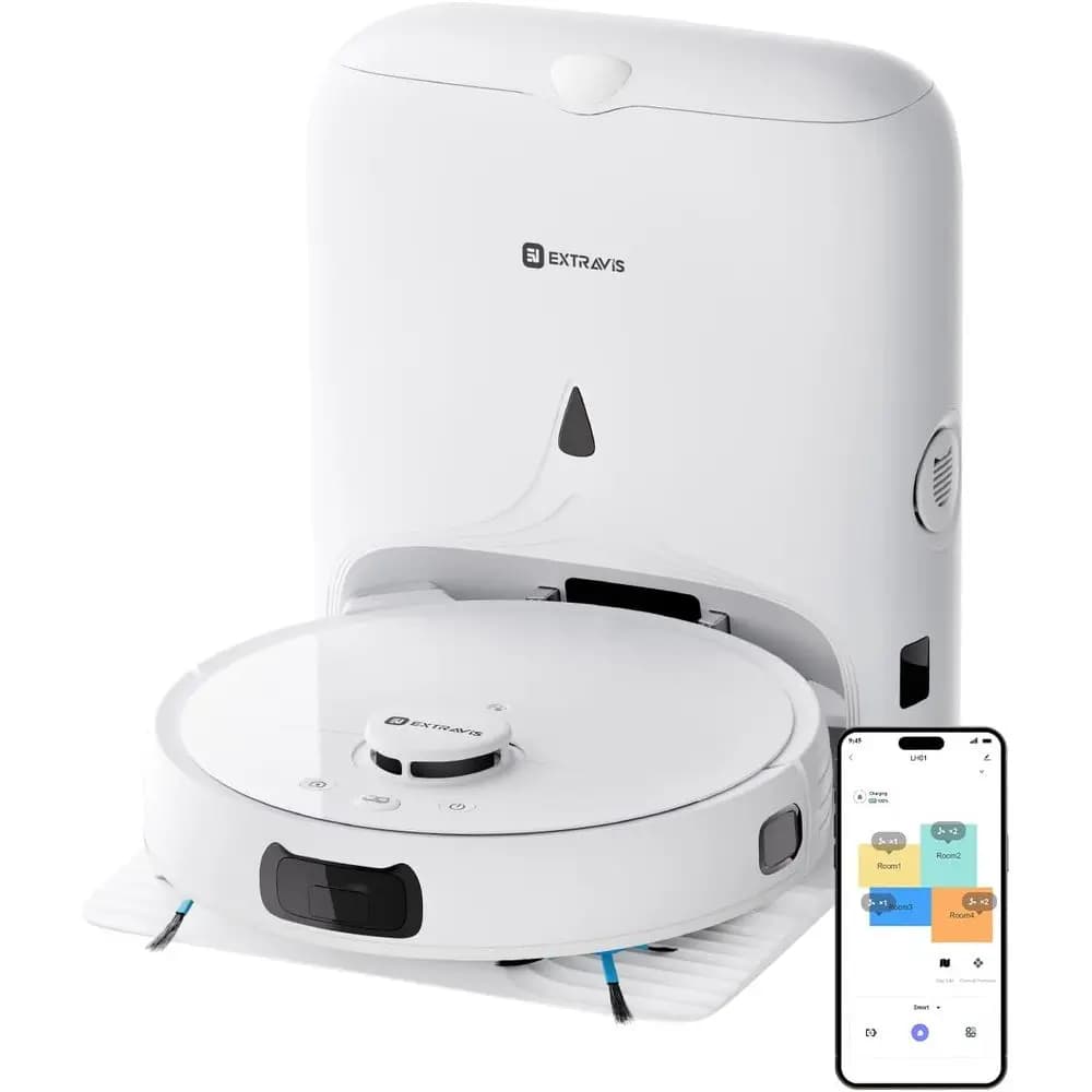 Robot Aspirapolvere e Lavapavimenti con Svuotamento Automatico, Aspirazione 8500Pa, Navigazione Laser, Rimozione Peli di Animali, Ideale per Pavimenti Duri, Piastrelle e Tappeti