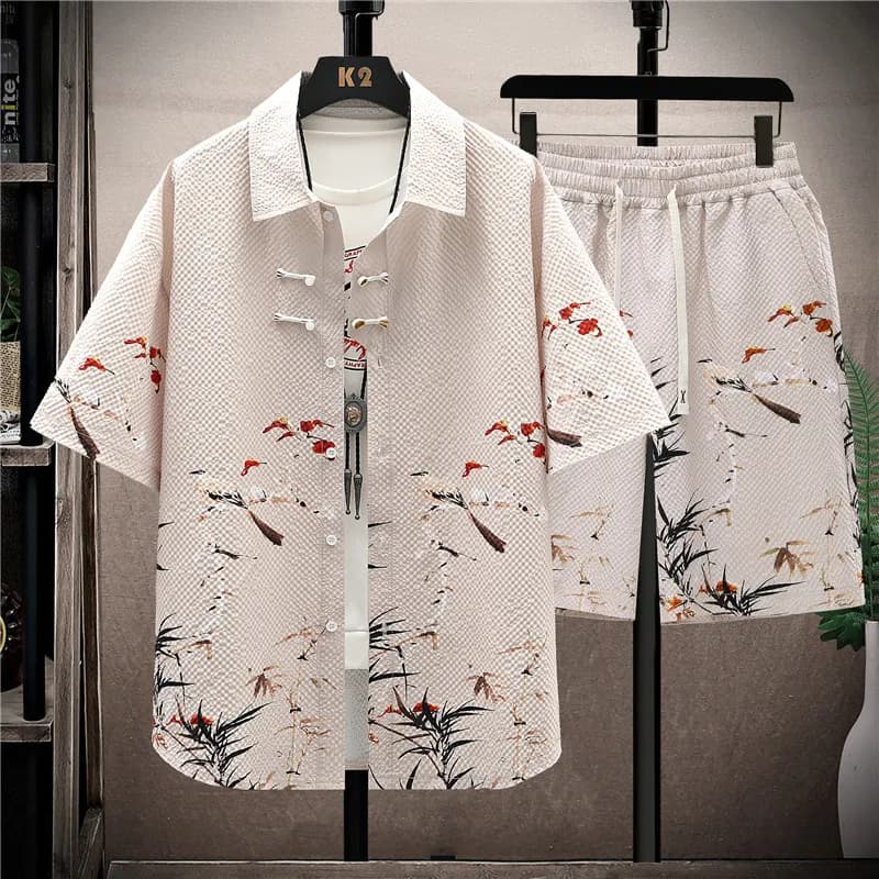 Camicie + pantaloncini 2024 nuovo stile moda estiva abbigliamento sportivo set Casual da uomo pantaloncini e camicie moda maschile uomo full size M-4XL
