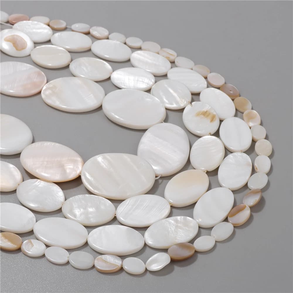 Perle di conchiglia di madreperla naturale bianca perline distanziatrici ovali piatte per gioielli che fanno collana di braccialetti fai da te all'ingrosso 14"