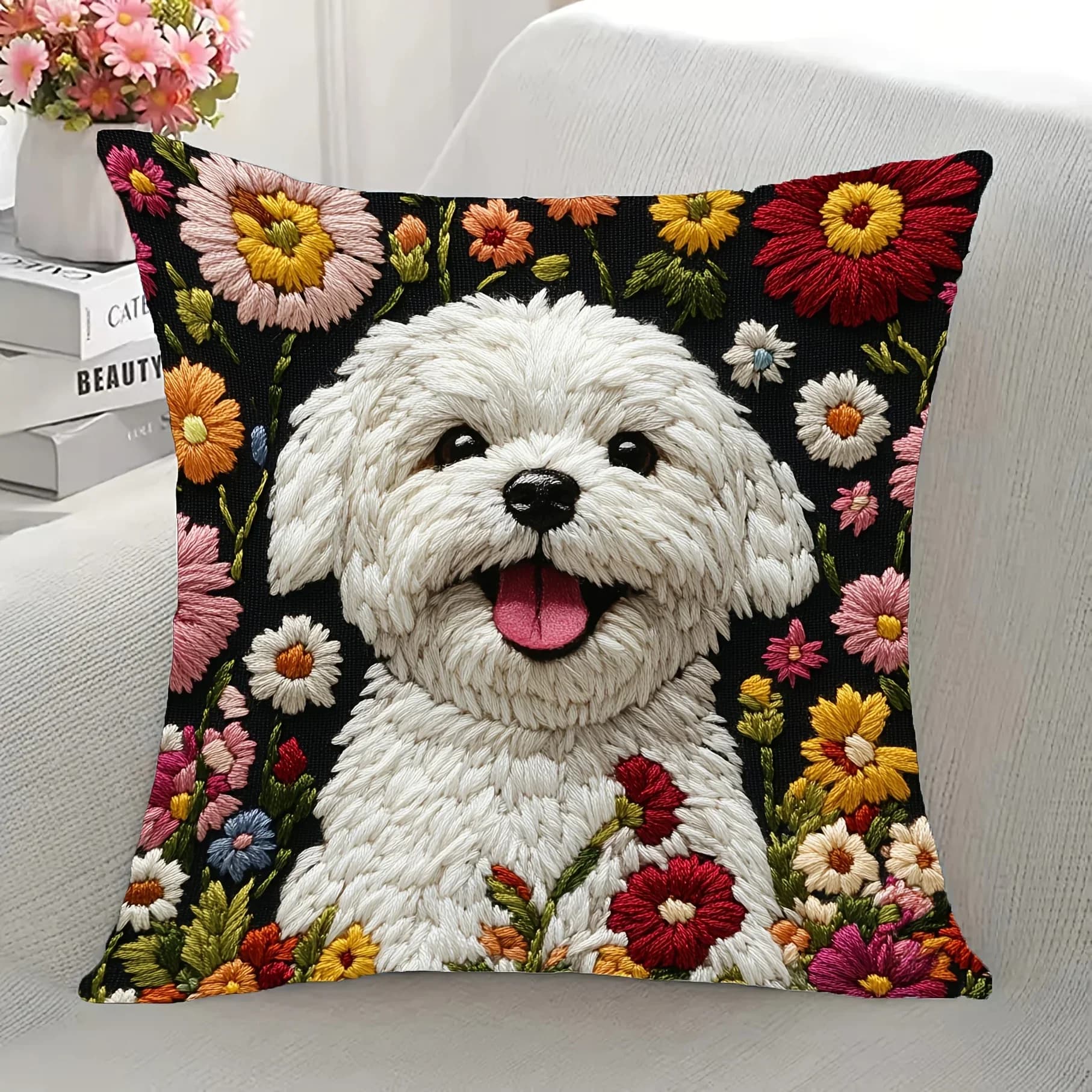 Floral Cushions Sheets for Maltese Dogs Bedroom Hinge Square Sofa Federa for chairs Pillow lining House decorations Living room Gift