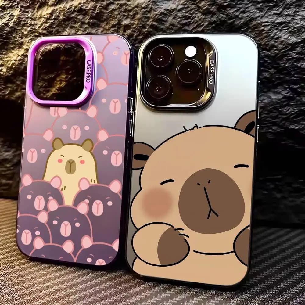Cute C-Capybara Household Phone Case For iPhone 17,16,15,14,13,12,11 Plus,Pro Max,Colored Silver Phone Case
