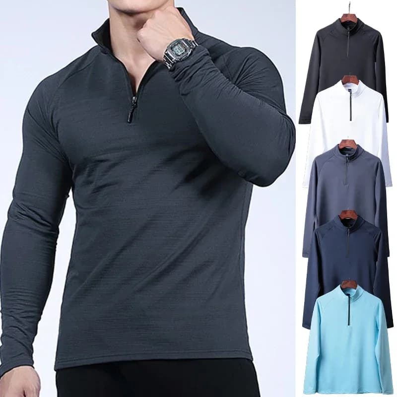 Fitness Trainer Sports top quick drying men's sweatshirt Outdoor Hiking and Trekking t-shirt Running Workout Half Zip Clothes